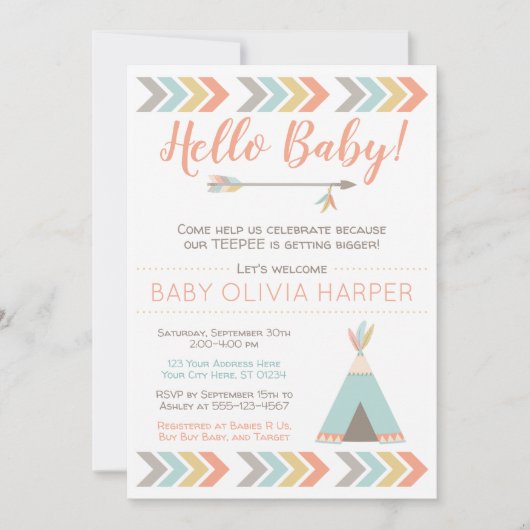 Invitation au Baby shower tribal | Saupoudrer Teep (Devant)