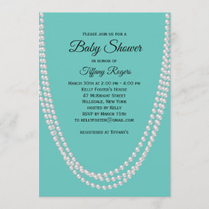Invitation au Baby shower Turquoise et Pearls