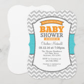 Invitation au Baby shower Turquoise Orange Grey Ch (Devant / Derrière)
