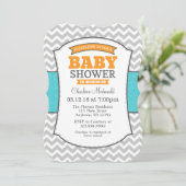 Invitation au Baby shower Turquoise Orange Grey Ch (Debout devant)