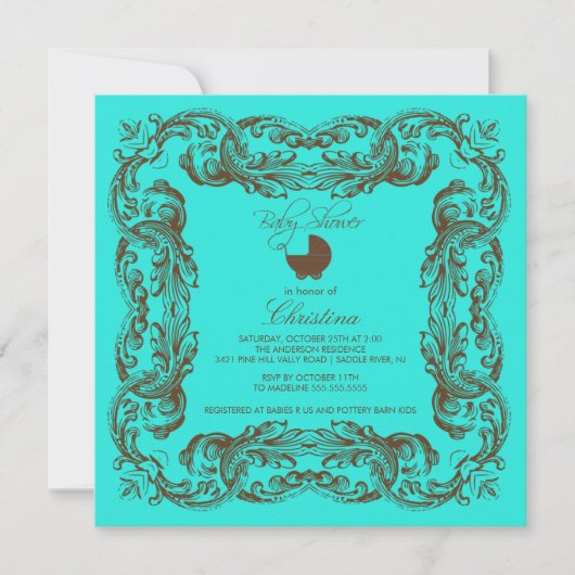 Invitation au Baby shower Turquoise Vintage Frame (Devant)