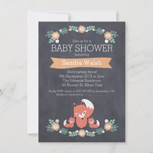 Invitation au Baby shower Twin Fox neutre pour le  (Devant)