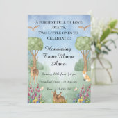 Invitation au Baby shower Twin Woodland (Debout devant)