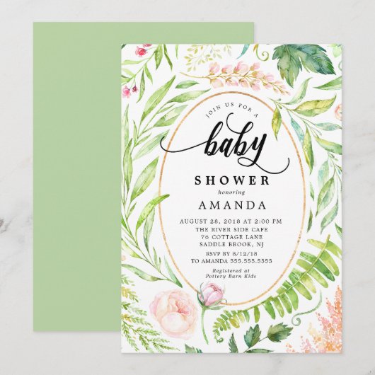Invitation au Baby shower végétal (Devant / Derrière)