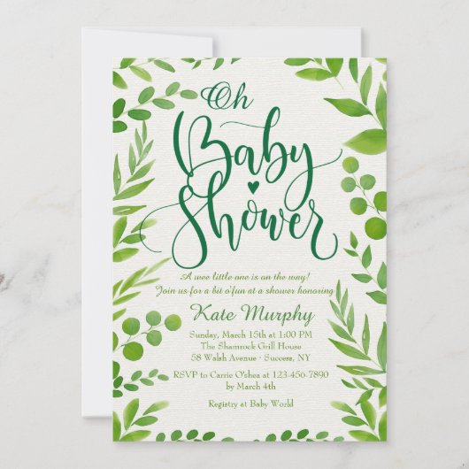 Invitation au Baby shower vert (Devant)