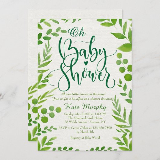 Invitation au Baby shower vert (Devant / Derrière)
