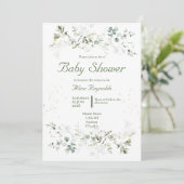 Invitation au Baby shower vert botanique (Debout devant)