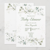 Invitation au Baby shower vert botanique (Devant / Derrière)