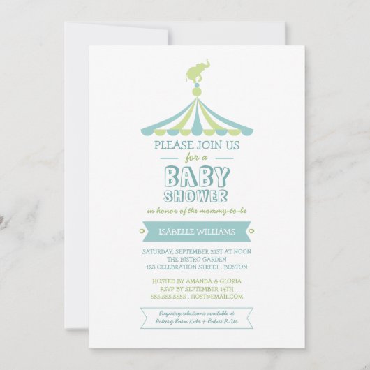 Invitation au Baby shower vert du Carnaval du Cirq (Devant)