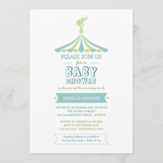Invitation au Baby shower vert du Carnaval du Cirq