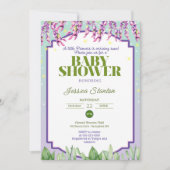 Invitation au Baby shower vert et rose pourpre (Devant)