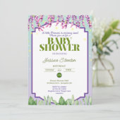 Invitation au Baby shower vert et rose pourpre (Debout devant)