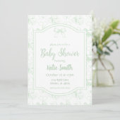 Invitation au Baby shower vert neutre pour les fem (Debout devant)