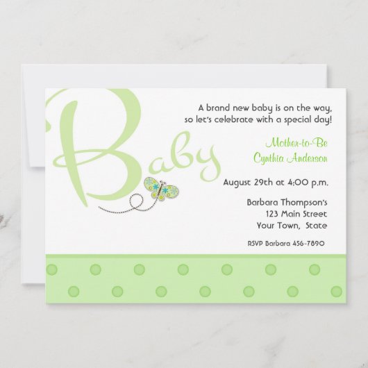 Invitation au Baby shower vert pour bébé Texte (Devant)
