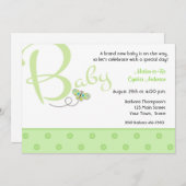 Invitation au Baby shower vert pour bébé Texte (Devant / Derrière)