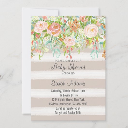Invitation au Baby shower Vintage de rose Roses (Devant)