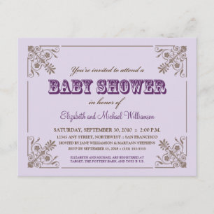 Invitation au Baby shower Vintage Lavender
