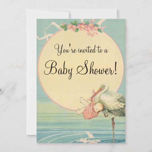 Invitation au Baby shower vintage Stork (Devant)