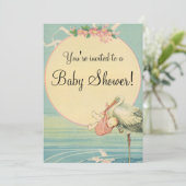 Invitation au Baby shower vintage Stork (Debout devant)
