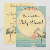 Invitation au Baby shower vintage Stork (Devant / Derrière)