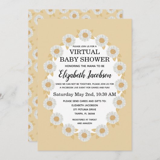 Invitation au Baby shower virtuel Boho Daisies (Devant / Derrière)
