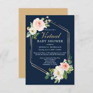 Invitation au Baby shower virtuel Navy Blue Gold