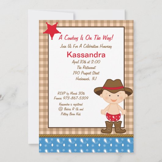 Invitation au Baby shower Western Little Cowboy (Devant)