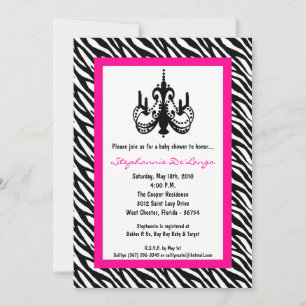 Invitation au Baby shower Zèbre rose 5 x 7