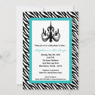 Invitation au Baby shower Zèbre Turquoise de 5 x 7