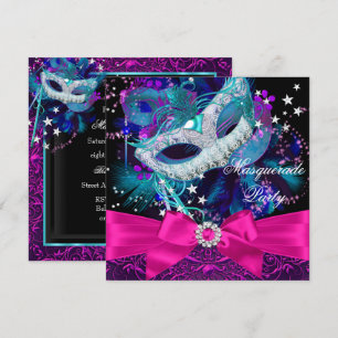 Invitation au bal masqué avec masque étincelant et