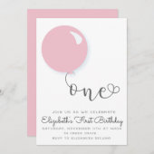 Invitation au ballons rose pour le premier anniver (Devant / Derrière)