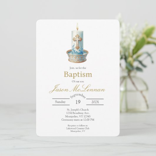 Invitation au baptême à la bougie chrétienne (Debout devant)