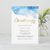 Invitation au baptême | aquarelle bleue et or (Debout devant)