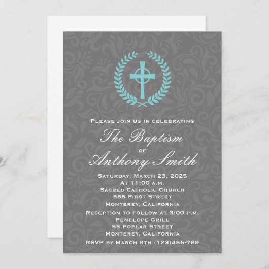 Invitation au baptême avec croix (Devant / Derrière)