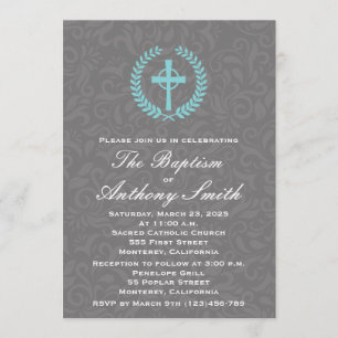 Invitation au baptême avec croix