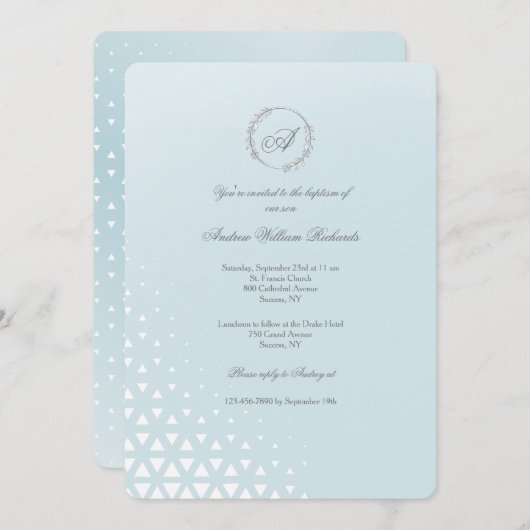 Invitation au baptême bleu glace (Devant / Derrière)