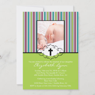 Invitation au baptême Christening Photo Green Stri