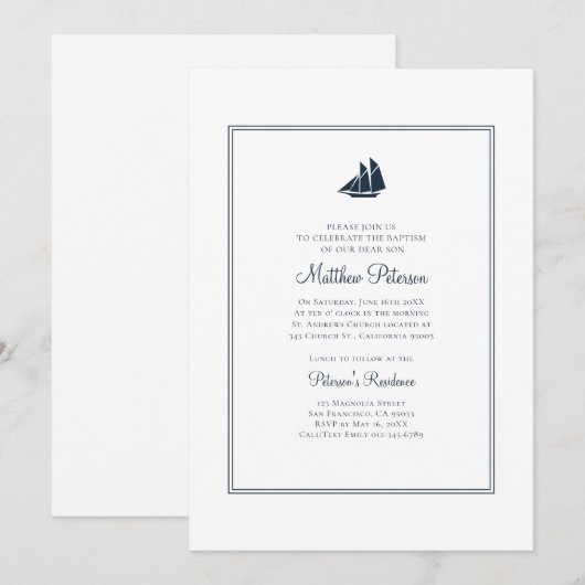 Invitation au baptême classique et simple de la ma (Devant / Derrière)