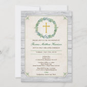 Invitation au baptême. Couronne verte bois rustiqu (Devant)