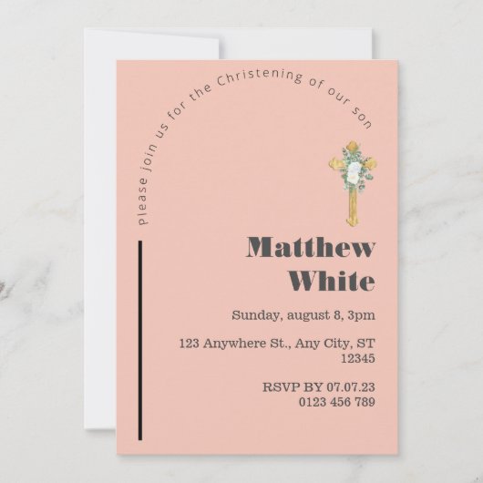 Invitation au baptême croisé élégant | Minimal mod (Devant)