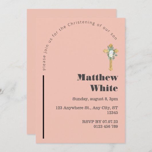 Invitation au baptême croisé élégant | Minimal mod (Devant / Derrière)