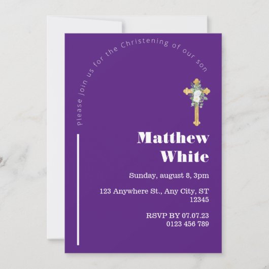 Invitation au baptême croisé élégant | Minimal mod (Devant)