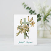 Invitation au baptême croisé floral (Debout devant)