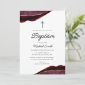 invitation au baptême d'agate de bordeaux et d'or (Debout devant)