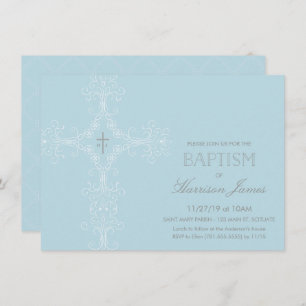Invitation au baptême de bébé avec croix, initiale
