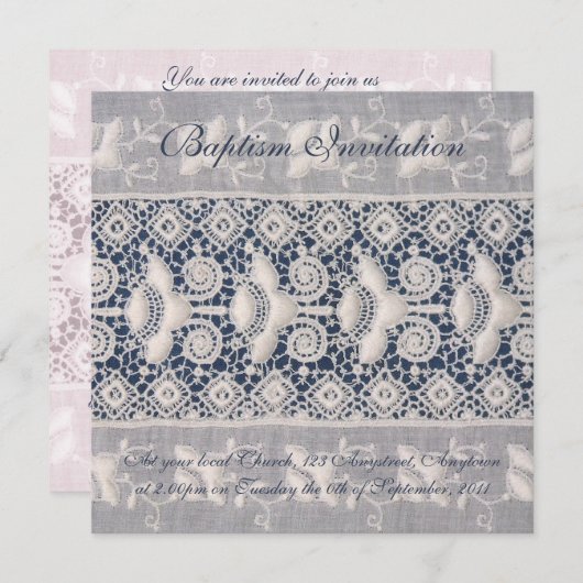 Invitation au baptême de broderie ancienne (fille) (Devant / Derrière)