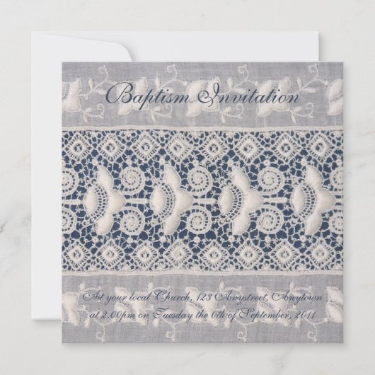 Invitation au baptême de broderie antique (garçon) (Devant)