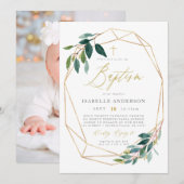 invitation au baptême de cadre verdoyant et géomét (Devant / Derrière)