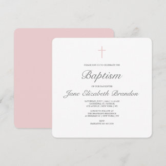 Invitation au baptême de croix rose classique