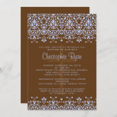 Invitation au baptême de Damas Brown et bleu (Devant / Derrière)